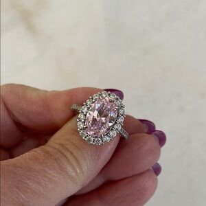 Elegant Pink Oval Ring with CZ accents